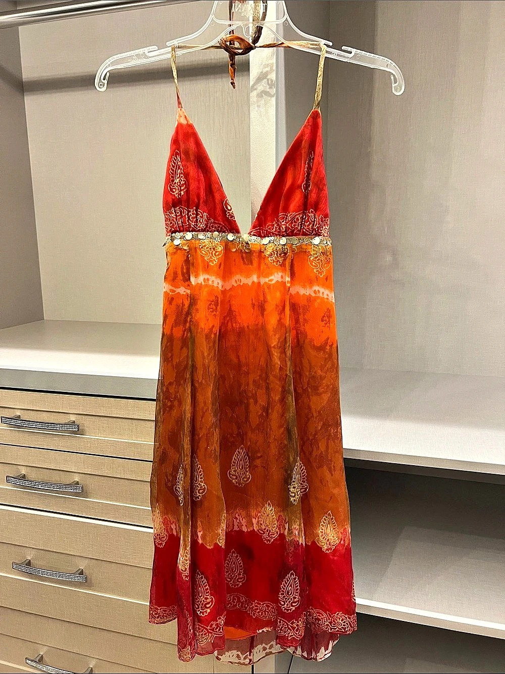 Paisley Maxi Dress in Orange & Red Like New